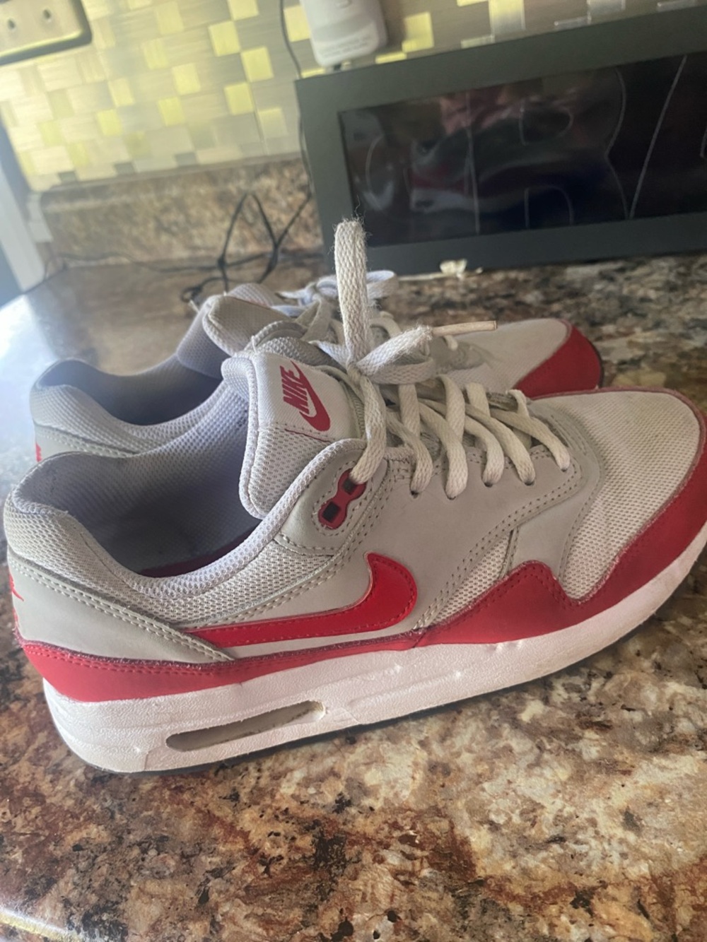 Nike Light Gray and Red Low-Top Sneakers
